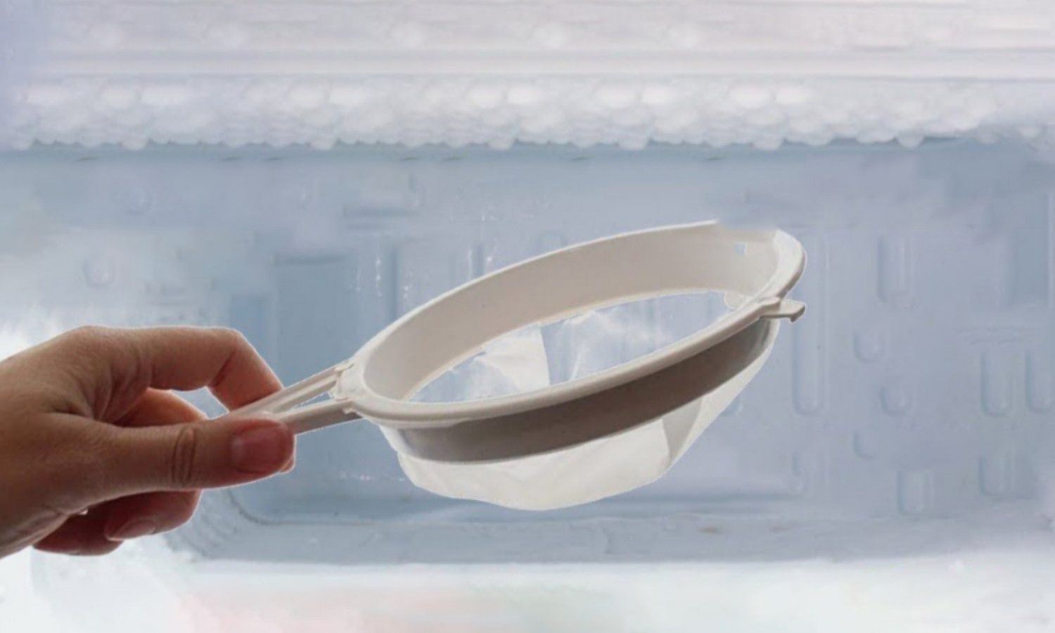 Place the strainer in the freezer tip